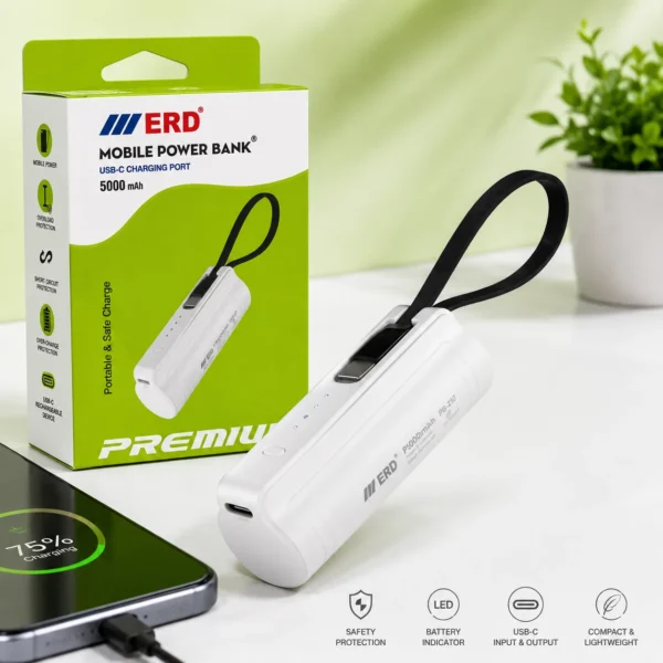 ERD PB-210 5000mAh USB-C Mobile Power Bank (White)